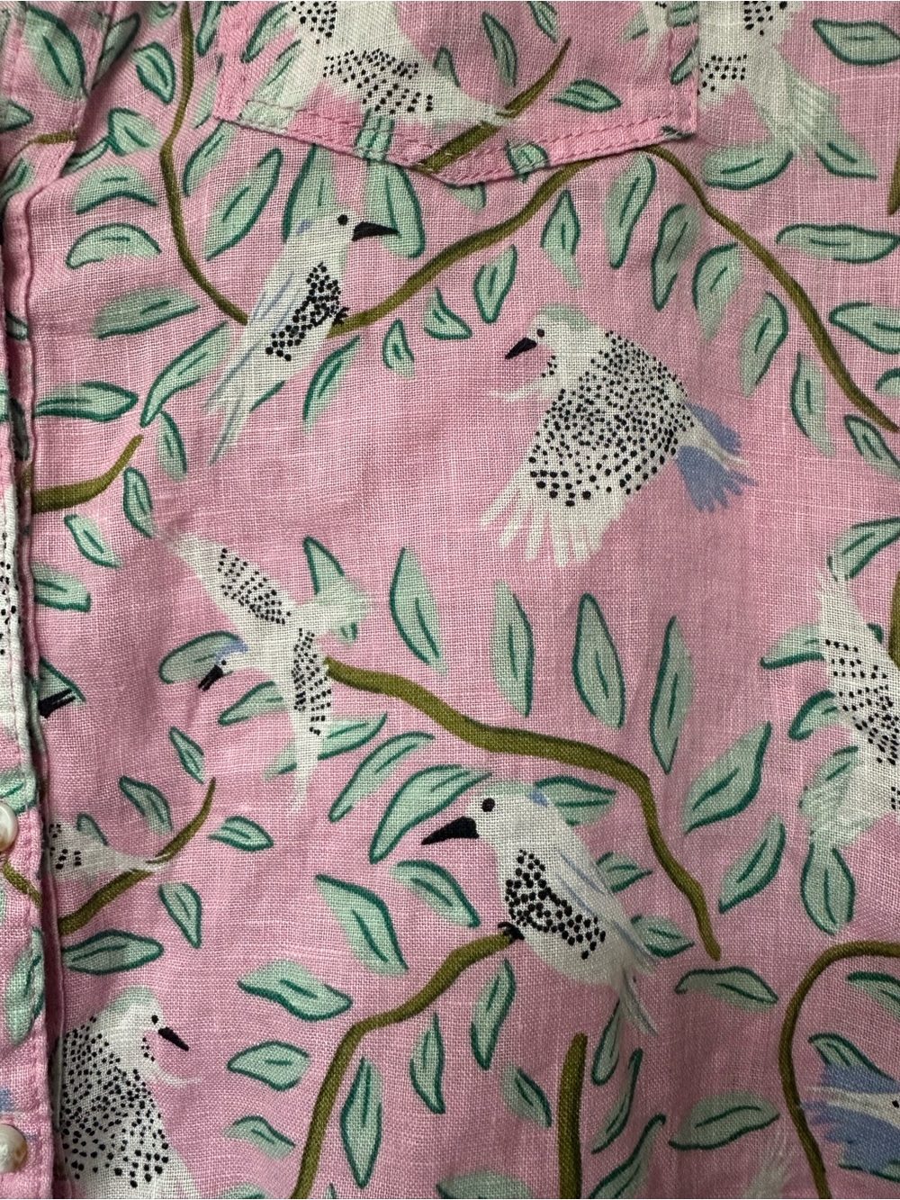 Cynthia Rowley Pink 100% LinenBird Print Button-Down Top - Picture 5 of 9